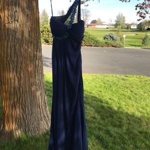 Blue, asymmetrical should strap dress